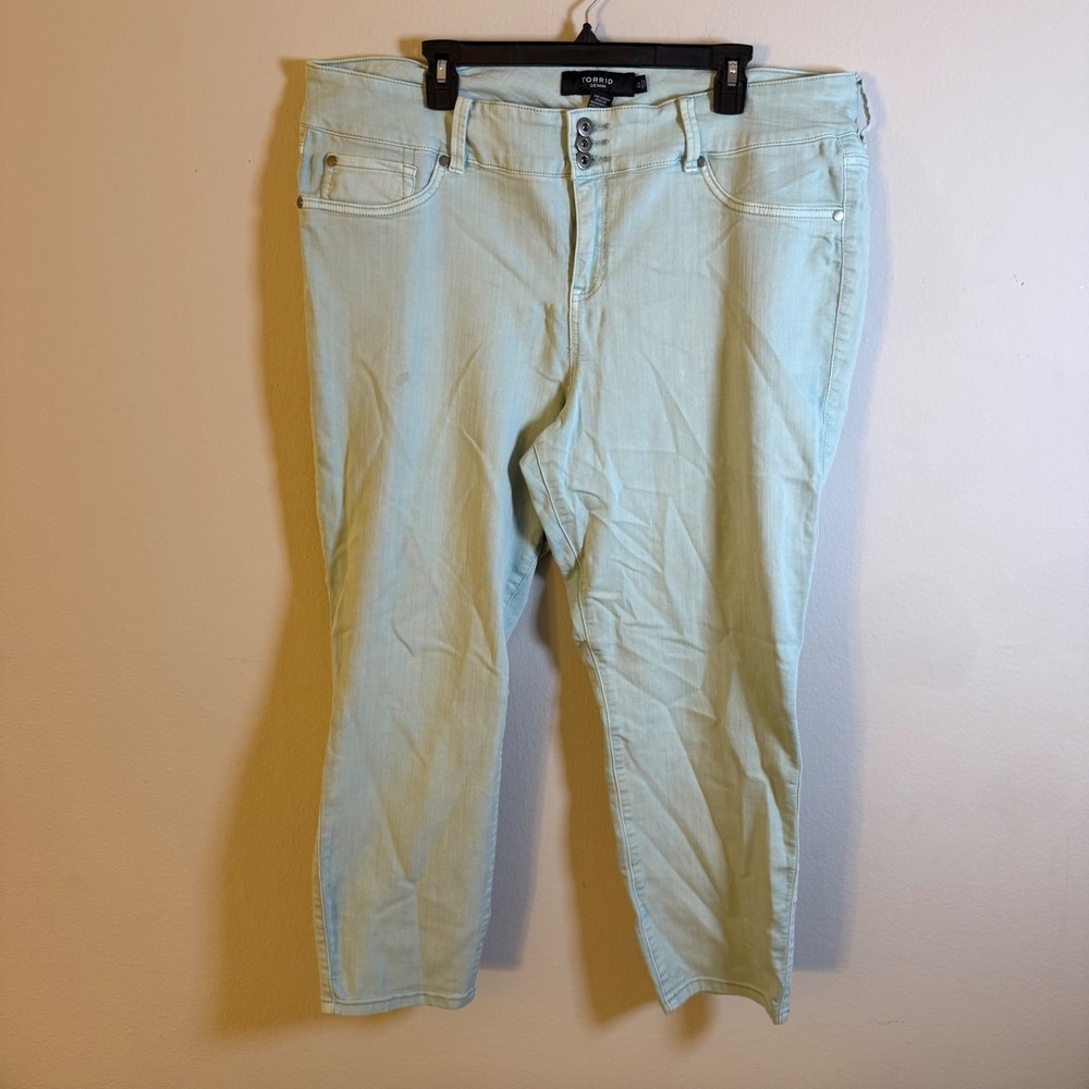 Torrid Denim Mint Green Skinny Cropped Jeans Plus Size 22 High Rise Stretch